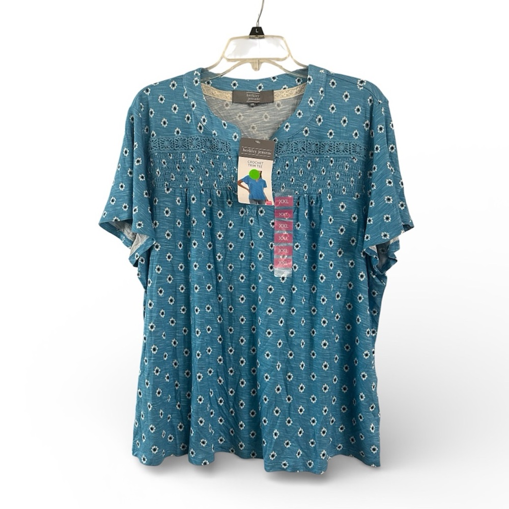 NWT Berkley Jensen Blue Crochet Trim Blouse Size XXL